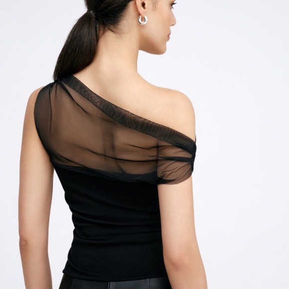 Marcella NYC Cabrini Top European Ponte & Mesh Drape Top Medium - Picture 3 of 16